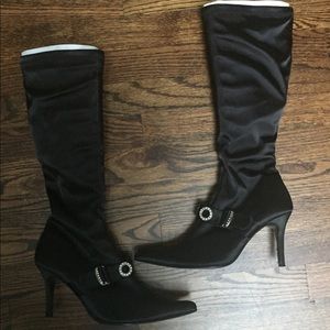 Parade Satin Stretch Boot with Rhinestones Size 8